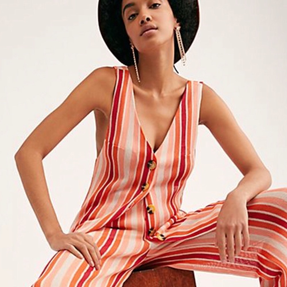 New Free People Bridget Orange Striped Top
